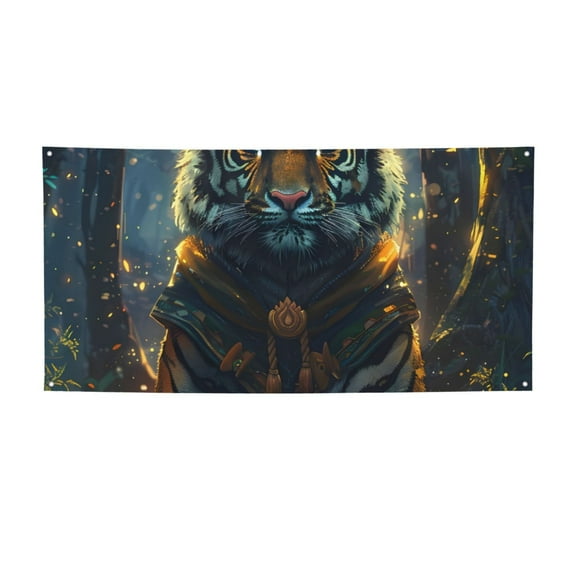 Picia Forest Meditating Tiger Pattern Party Banner, Festive Decoration, Holiday Banner, Celebration Decor, Event Banner, Reusable Party Banner-Medium