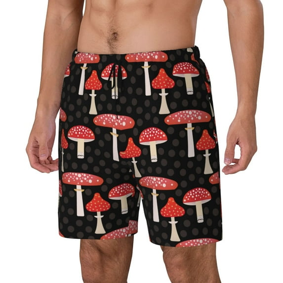 Picia Forest Mushrooms pattern Mens Swim Trunks with Compression Liner Stretch Beach Shorts Quick Dry with Zipper Pockets No-Chafing Board Shorts-Medium