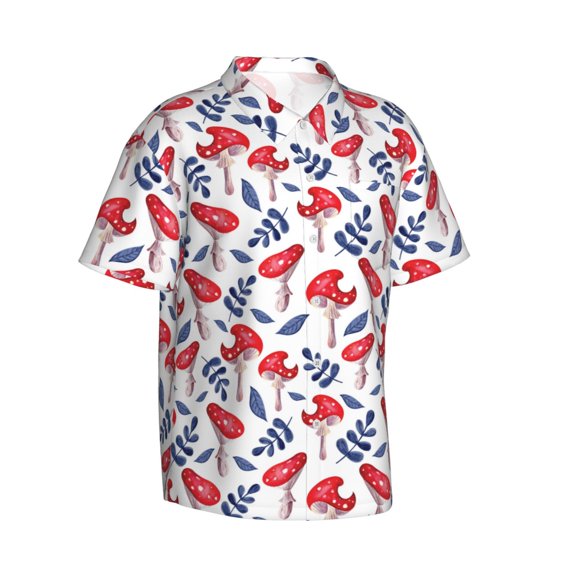 Picia Forest Mushrooms1 Gentle Cotton Regular Fit Short Sleeve Casual Hawaiian Shirt for Men-Medium