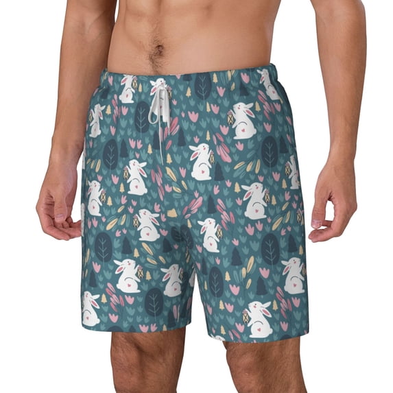 Picia Forest Rabbit pattern Mens Swim Trunks with Compression Liner Stretch Beach Shorts Quick Dry with Zipper Pockets No-Chafing Board Shorts-XX-Large