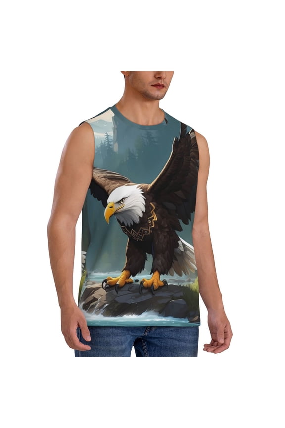 Forest River Bald Eagle mens Cotton Tank Undershirts , Moisture-wicking Ribbed Tanks, Lightweight Cotton Tank Undershirts-X-Large
