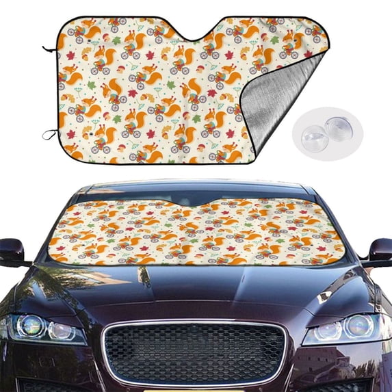 Picia Forest Squirrel Curved Windshield Sunshade Accordion Folding Style Auto Shade for Car Truck SUV Van Blocks UV Ray Sun Visor Protector -