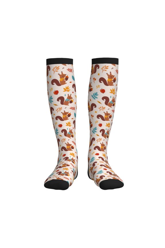 Forest Squirrel Nuts Printed Sports Compression Socks - 15-20mmHg Graduated Compression, High-Performance Soft and Breathable Socks for Men and Women