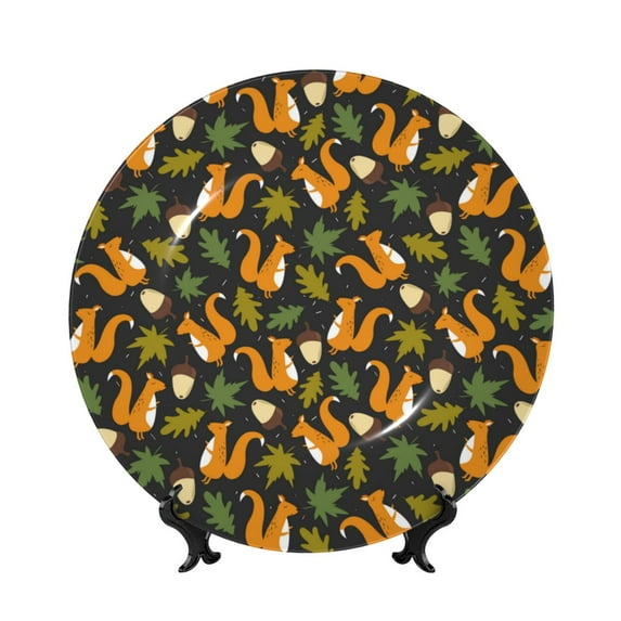 Picia Forest Squirrel Pattern Bone China Decorative Plate – Wall Decor with Stand and Adhesive, Elegant Ornament for Living Room, Office, or Entryway-6in