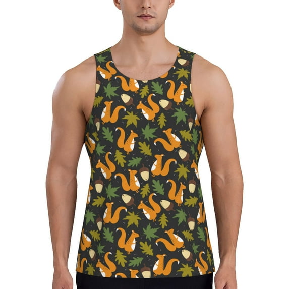 Picia Forest Squirrel Printed Men’s Performance Tank, Men's Workout Tank Top Moisture-Wicking Tank Top Muscle tee, Breathable Workout Shirt-Medium