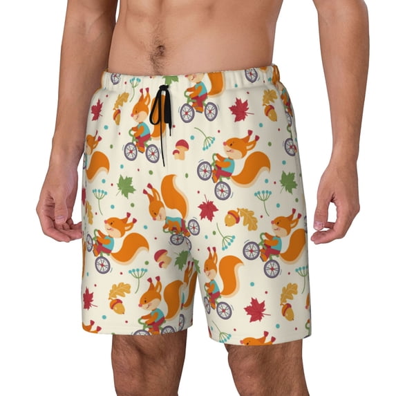 Picia Forest Squirrel pattern Mens Swim Trunks with Compression Liner Stretch Beach Shorts Quick Dry with Zipper Pockets No-Chafing Board Shorts-XX-Large