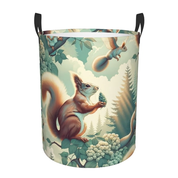 Picia Forest squirrel surreal Pattern Large Laundry Basket, Waterproof, Freestanding Laundry Hamper, Collapsible Tall Clothes Hamper with Extended Handles-Medium