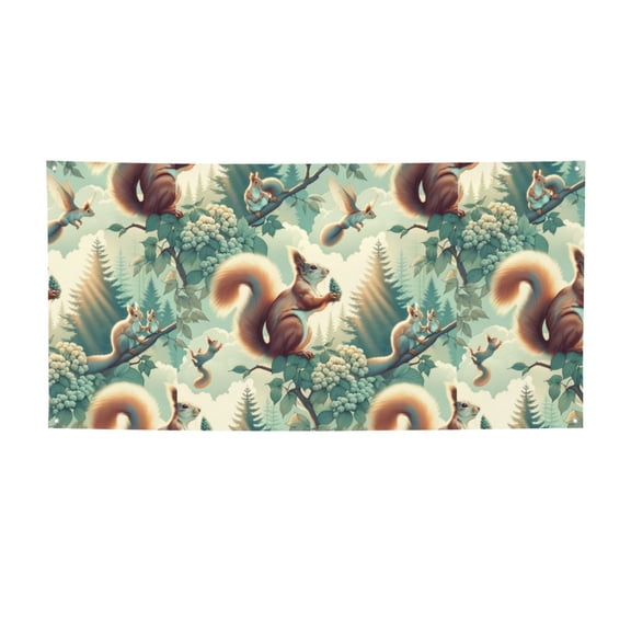 Picia Forest squirrel surreal Pattern Party Banner, Festive Decoration, Holiday Banner, Celebration Decor, Event Banner, Reusable Party Banner-Medium
