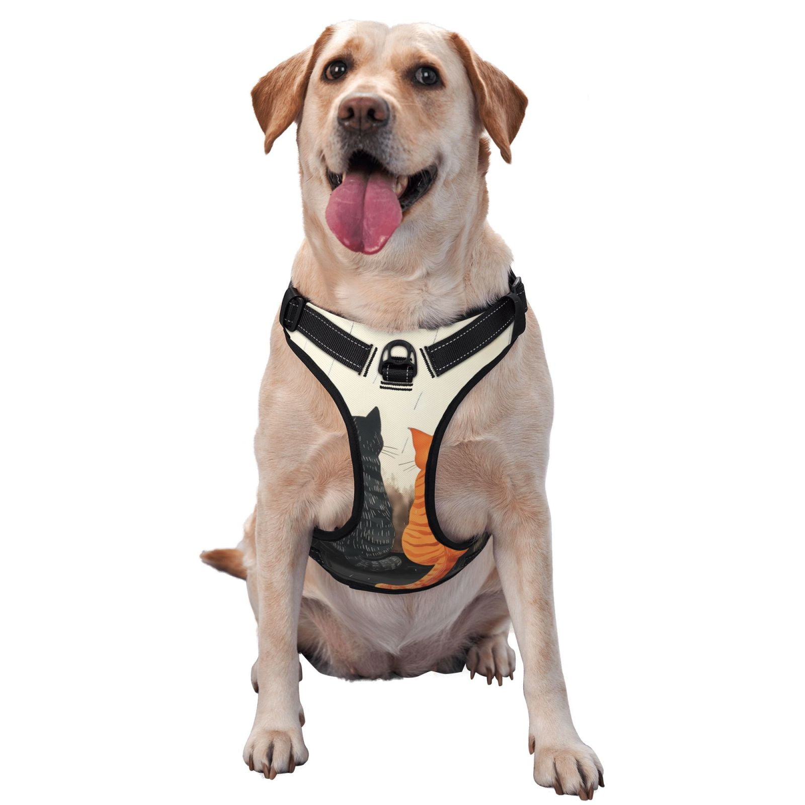 Picia Four Cats Watching Rain No-Pull Dog Harness Reflective Front Clip Vest with Handle,Step-in Air Dog Harness,Adjustable 2 Metal Rings 4 Buckles,Easy to Put on & Take Off Large