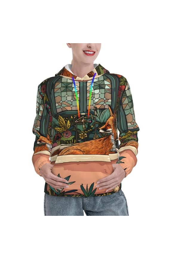 Fox Bathtub Floral Art Pattern Casual Women's Hoodie, Hooded Sweatshirt with Kangaroo Pocket, Comfortable Pullover with Eye-catching Drawstrings-Large
