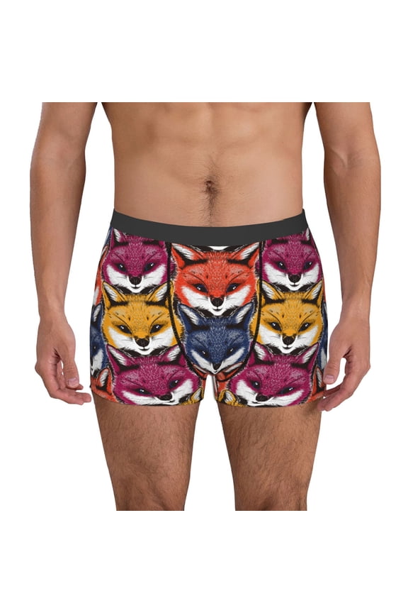Fox Face Pattern Men’s Boxer Briefs – Soft & Breathable Underwear, Stretchy & Comfortable Fit, Supportive Pouch Design, Moisture-Wicking-X-Large