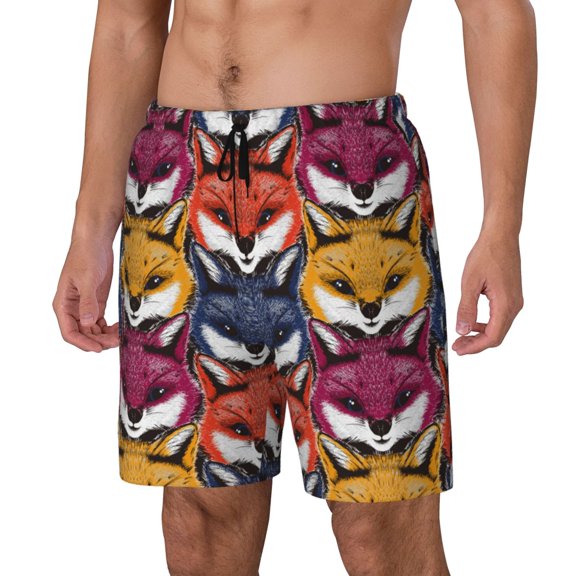 Picia Fox Face pattern Mens Swim Trunks with Compression Liner Stretch Beach Shorts Quick Dry with Zipper Pockets No-Chafing Board Shorts-Medium
