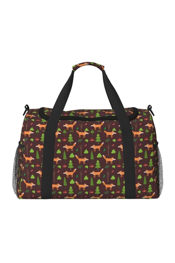 Fox In Forest Print Travel Duffle Bag,Weekender Bags for Women with Shoe Compartment, Gym Duffel Bag with Wet Pocket, Hospital Bags for Labor and Delivery