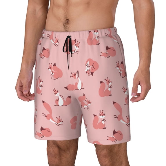 Picia Fox pattern Mens Swim Trunks with Compression Liner Stretch Beach Shorts Quick Dry with Zipper Pockets No-Chafing Board Shorts-Large