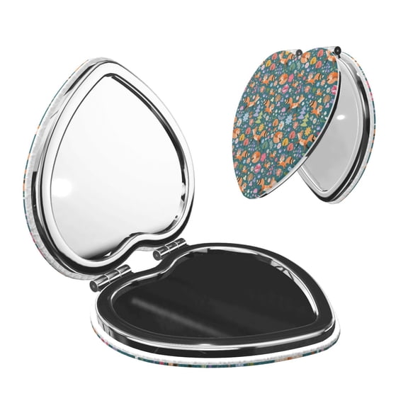 Picia Foxes and Birds in Forest for Compact Vanity Mirror , Travel Makeup Mirror , Portable Magnifying Cosmetic Mirror for Daily, Work, Business-Heart Shape