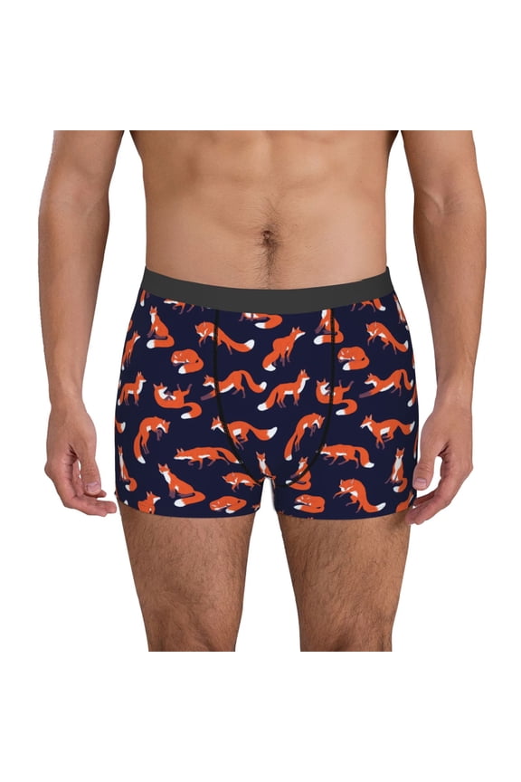 Foxes In Different Poses Pattern Men’s Boxer Briefs – Soft & Breathable Underwear, Stretchy & Comfortable Fit, Supportive Pouch Design, Moisture-Wicking-Small