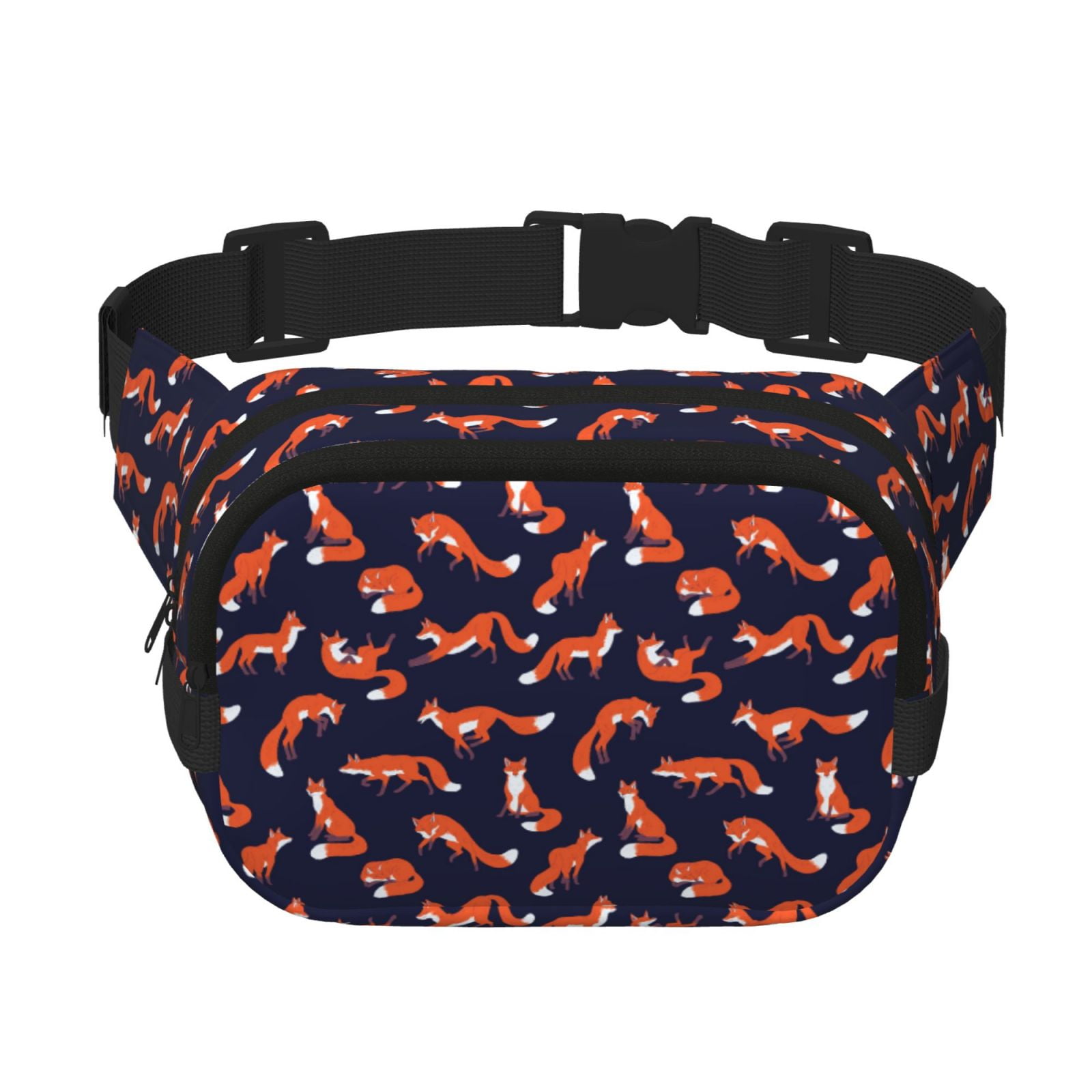 Picia Foxes In Different Poses Print Square Double-Layer Waist Bag Mini Adjustable Waist Belt Bag Exercise Running Travel Hiking