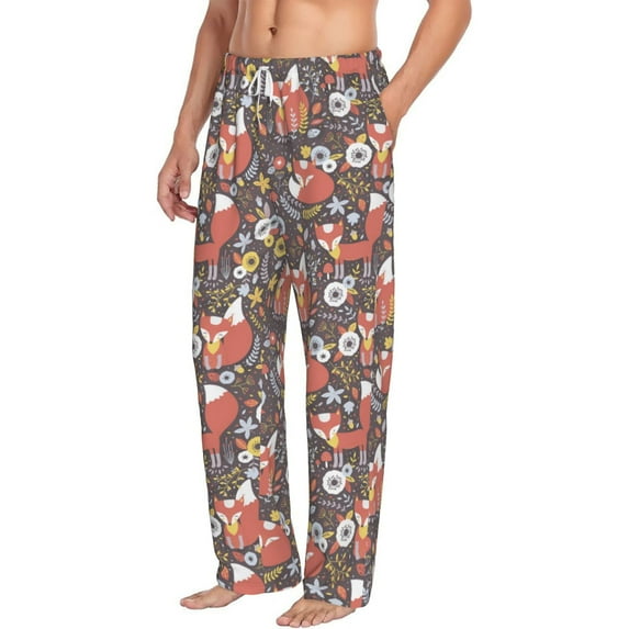 Picia Foxes Mens Soft Woven Cotton Elastic Waistband Sleep Pajama Pant Lounge Sleep Pant With Pockets And Drawstring-Large