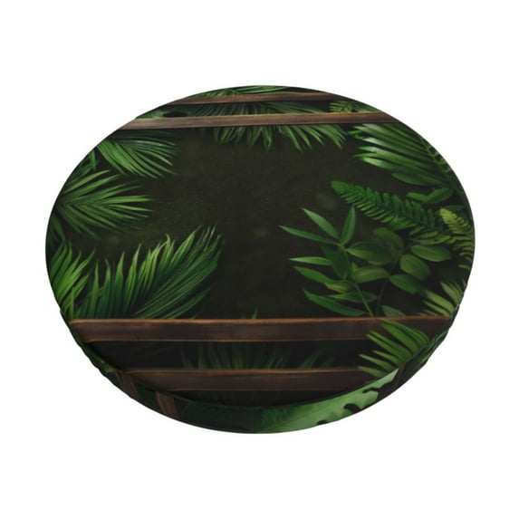 Picia Framed Greenery Wall Art Pattern Round Stool Covers Comfy Seat Covers Stretch Removable Washable Chair Slipcover Round Bar Chair Cushion Cover-12 inch