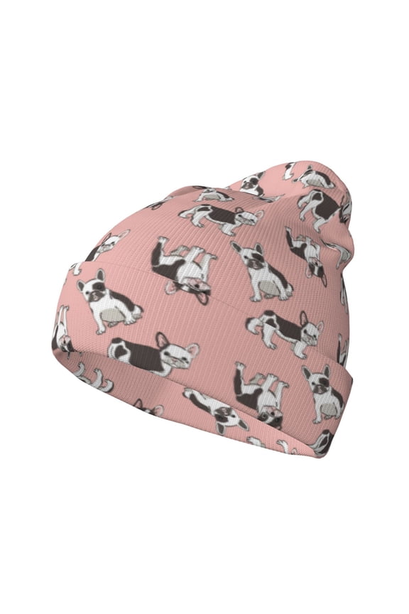 French Bulldog 1 Pattern Knitted Beanie Hat for Men and Women , Unisex Winter Warm Stretchy Knit Cap Thick Fisherman Beanies Cuffed Plain Skull Caps
