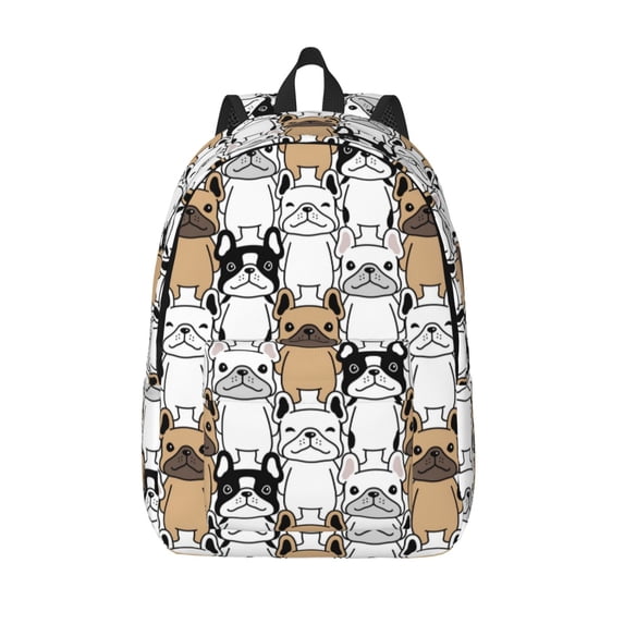 Picia French Bulldog 2 Printed Canvas Daypack - Stylish and Durable Vintage Compact Backpack - Class, Work, Travel, or Laptop Bookbag,Organized Compartments-Medium