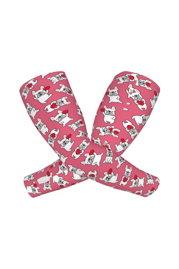 French Bulldog And Heart Arm Sleeves for Men and Women - Tattoo Cover Up UPF 50+ Cooling Sports Sleeve for Basketball Golf Football-One Size