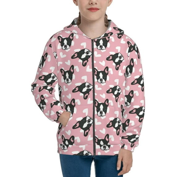 Picia French Bulldog for Boys Fashion Full-zip Hoodies & Sweatshirts with Kangaroo Pocket,Zip-up Hooded Sweatshirt for Kid, Moisture Wicking & Breathable-Small