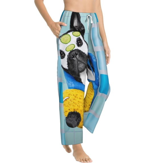 Picia French Bulldog Dog in a Bathtub Womens Soft Woven Cotton Elastic Waistband Sleep Pajama Pant Lounge Sleep Pant With Pockets And Drawstring-XX-Large