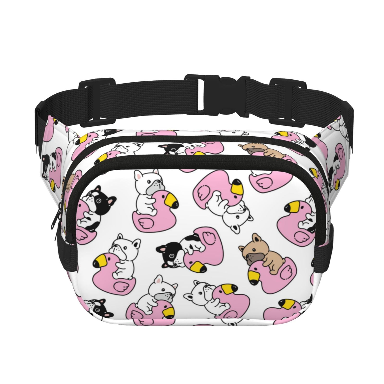 Picia French Bulldog Duck Print Square Double-Layer Waist Bag Mini Adjustable Waist Belt Bag Exercise Running Travel Hiking