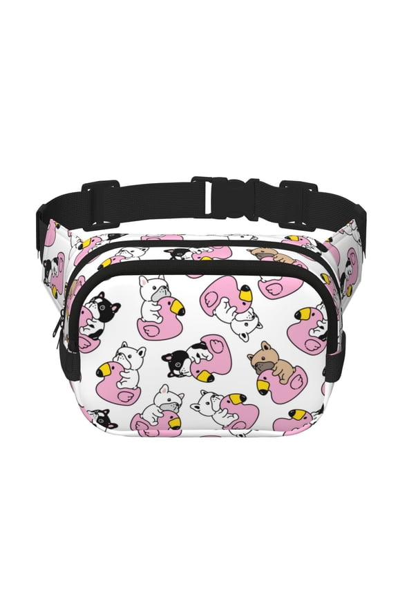 French Bulldog Duck Print Square Double-Layer Waist Bag Mini Adjustable Waist Belt Bag Exercise Running Travel Hiking