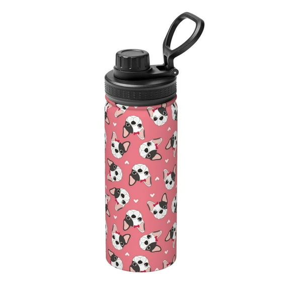 Picia French Bulldog Face Pattern Water Bottle 18 oz Stainless Steel Insulated Bottles With Handle Leak Proof Gym Sport Water Jug BPA-free insulated kettle For Men Women Adults
