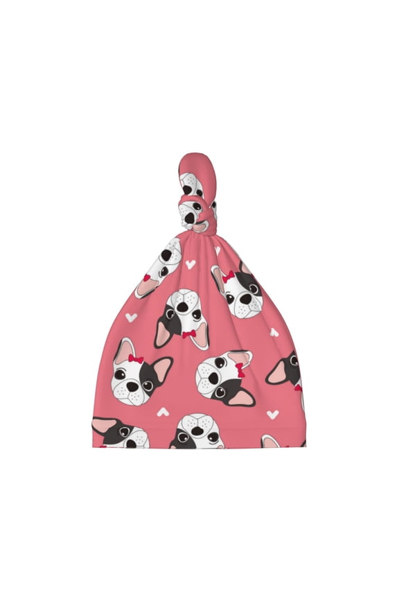 French Bulldog Face Printed Preemie Hats for Baby Girls Cotton Premature Knot Hats Newborn Hospital Cap Warm Knot Beanie Nicu for Preemie Girls and Boys