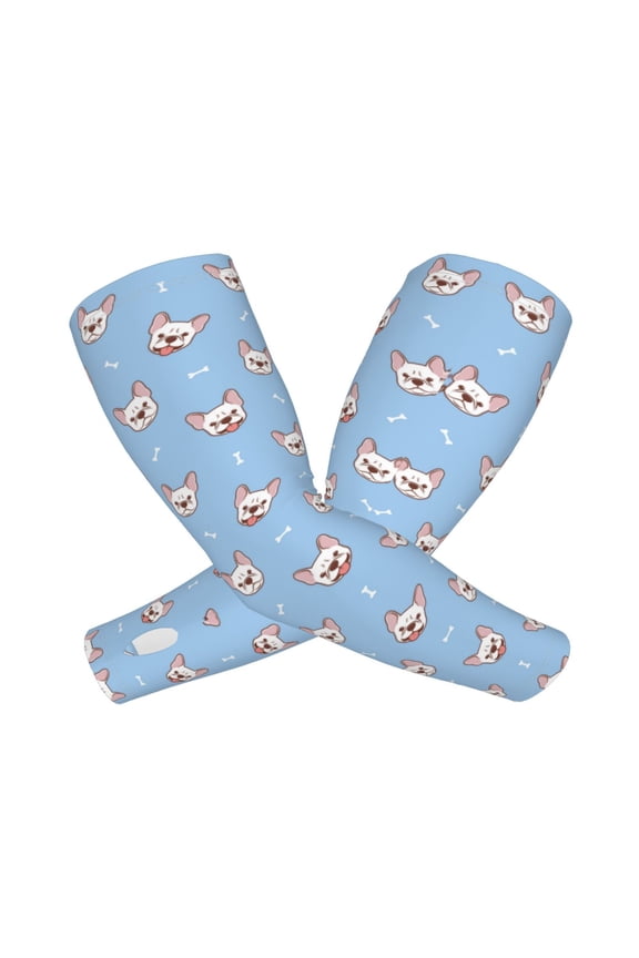 French Bulldog Head Arm Sleeves for Men and Women - Tattoo Cover Up UPF 50+ Cooling Sports Sleeve for Basketball Golf Football-One Size