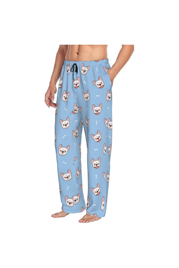 French Bulldog Head Mens Soft Woven Cotton Elastic Waistband Sleep Pajama Pant Lounge Sleep Pant With Pockets And Drawstring-Small