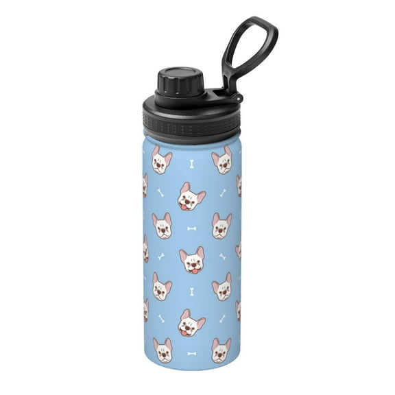 Picia French Bulldog Head Pattern Water Bottle 18 oz Stainless Steel Insulated Bottles With Handle Leak Proof Gym Sport Water Jug BPA-free insulated kettle For Men Women Adults