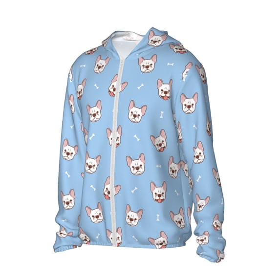 Picia French Bulldog Head Women's Men's UPF 50+ Sun Protection Hoodie Shirt Long Sleeve SPF Fishing Outdoor UV Hiking Lightweight Shirts-X-Large