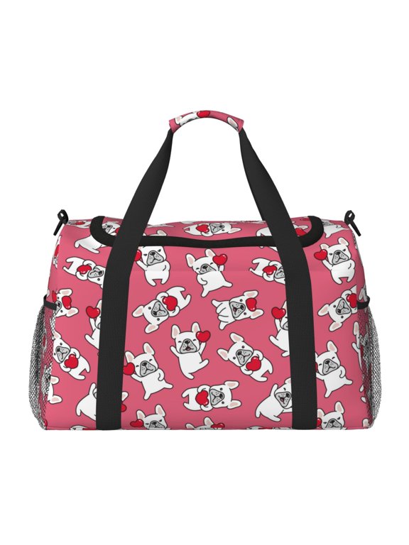 French Bulldog Print Travel Duffle Bag,Weekender Bags for Women with Shoe Compartment, Gym Duffel Bag with Wet Pocket, Hospital Bags for Labor and Delivery