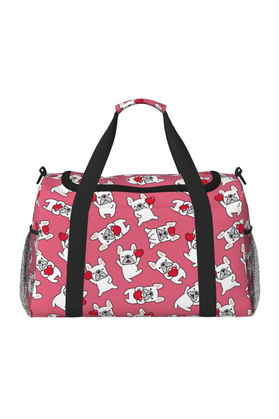French Bulldog Print Travel Duffle Bag,Weekender Bags for Women with Shoe Compartment, Gym Duffel Bag with Wet Pocket, Hospital Bags for Labor and Delivery