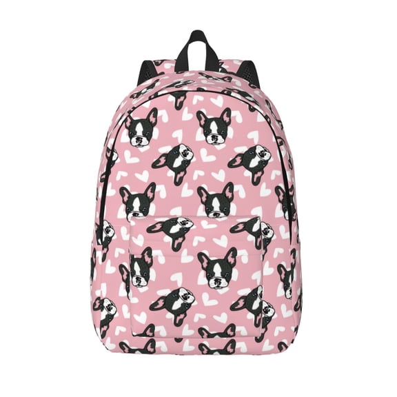 Picia French Bulldog Printed Canvas Daypack - Stylish and Durable Vintage Compact Backpack - Class, Work, Travel, or Laptop Bookbag,Organized Compartments-Medium