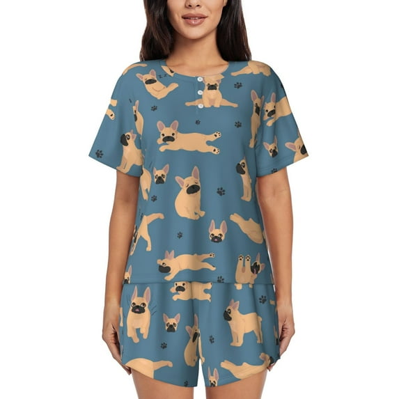 Picia French Bulldog Yoga Pajamas Sets for Women Soft Short-Sleeved Pjs with Lounge Shorts Two Piece Sleepwear-4X-Large