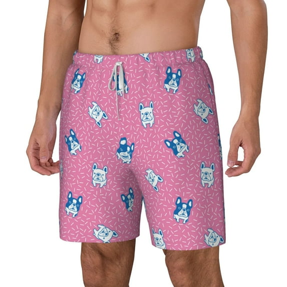 Picia French Bulldog pattern Mens Swim Trunks with Compression Liner Stretch Beach Shorts Quick Dry with Zipper Pockets No-Chafing Board Shorts-3X-Large