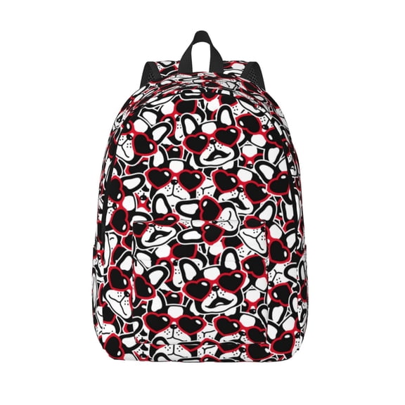 Picia French Bulldog1 Printed Canvas Daypack - Stylish and Durable Vintage Compact Backpack - Class, Work, Travel, or Laptop Bookbag,Organized Compartments-Medium