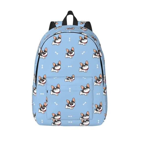 Picia French Bulldog2 Printed Canvas Daypack - Stylish and Durable Vintage Compact Backpack - Class, Work, Travel, or Laptop Bookbag,Organized Compartments-Medium