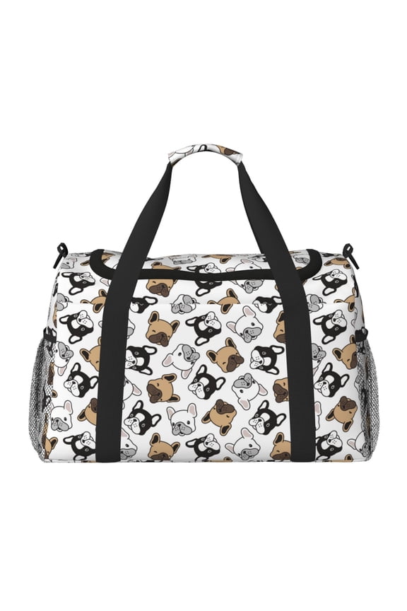 French Bulldog3 Print Travel Duffle Bag,Weekender Bags for Women with Shoe Compartment, Gym Duffel Bag with Wet Pocket, Hospital Bags for Labor and Delivery