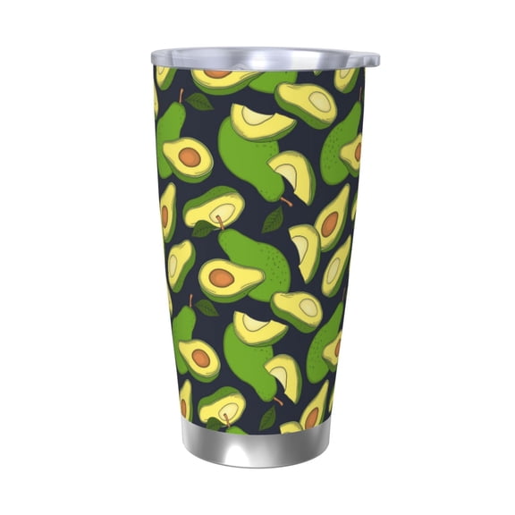 Picia Fresh Avocado Pattern 20 oz Tumbler Stainless Steel Vacuum Insulated Coffee Ice Cup Double Wall Travel Flask Dual Lid Water Bottle, Eco-friendly Car Cup-Without Straw