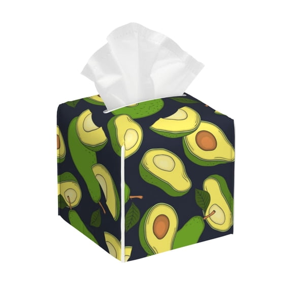 Picia Fresh Avocado Pattern Tissue Box Cover,PVC Leather Square Holder,Tissue Box Holder with Magnetic Bottom,Facial Paper Organizer Dispenser-5.2"X5.2"X5.2"