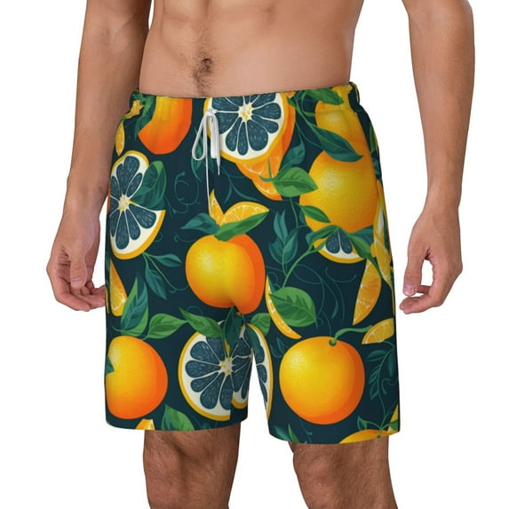Picia Fresh Orange pattern Mens Swim Trunks with Compression Liner Stretch Beach Shorts Quick Dry with Zipper Pockets No-Chafing Board Shorts-Large