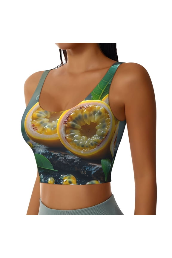 Fresh Passion Fruit Still Life Sports Bra for Women,Padded Strappy Sports Bras Medium Support Yoga Bra with Removable Cups,Running Yoga Bra-Medium