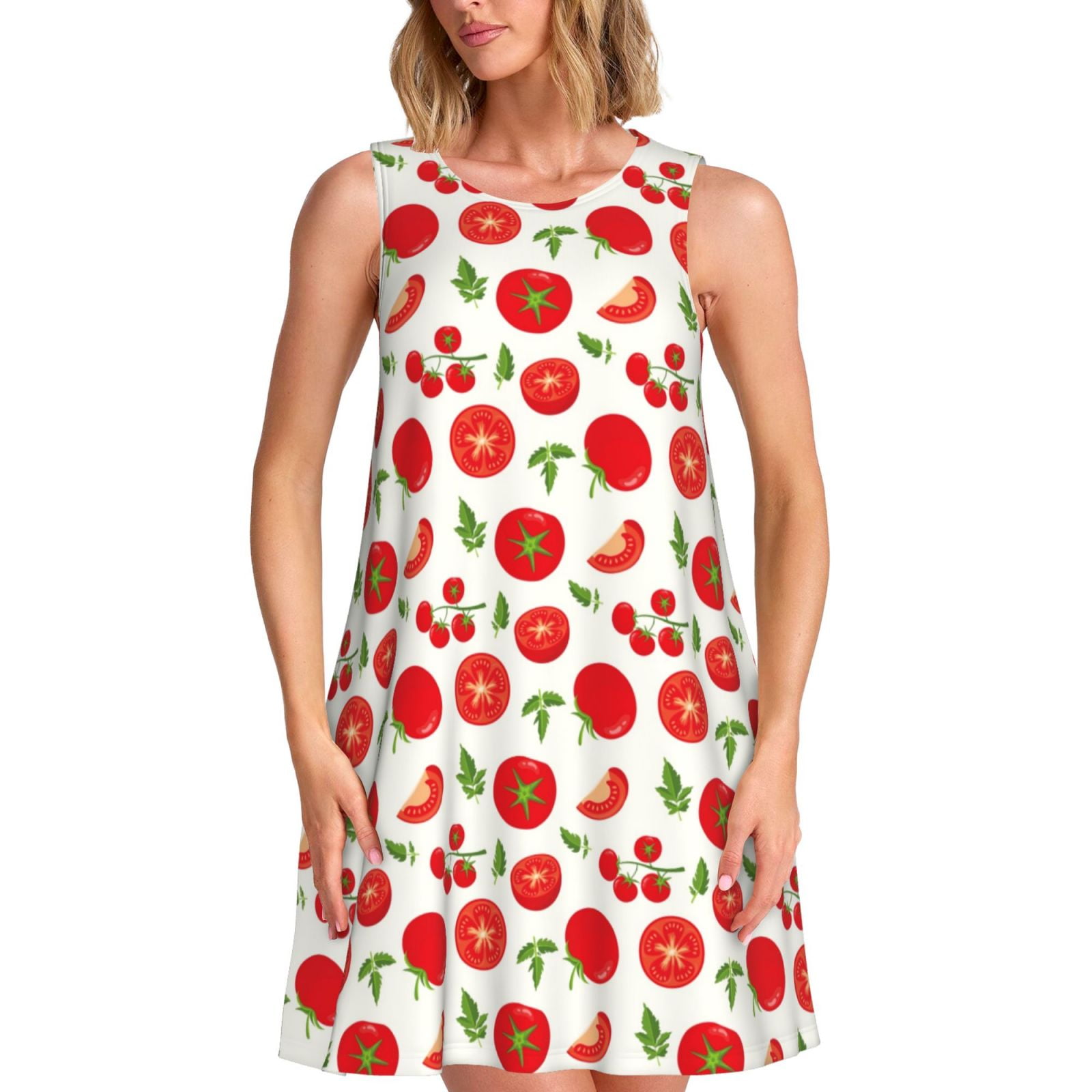 Picia Fresh Red Tomato Print Women's Sleeveless Midi Swing Dress A-Line Pleated Tank Sundress, Comfortable and Flowy T-Shirt Dress - Walmart.com Picia Fresh Red Tomato Print Women's Sleeveless Midi Swing Dress A-Line Pleated Tank Sundress, Comfortable and Flowy T-Shirt Dress - Walmart.com