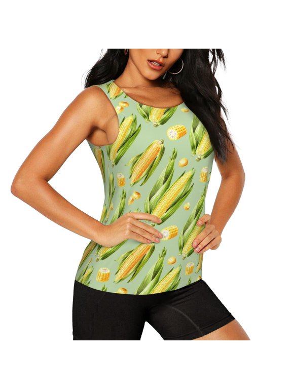Fresh Sweet Corn Pattern Women's Workout Tank Top,Breathable Activewear,Slim Fit Athletic Top,Versatile Workout Moisture-wicking top-Small